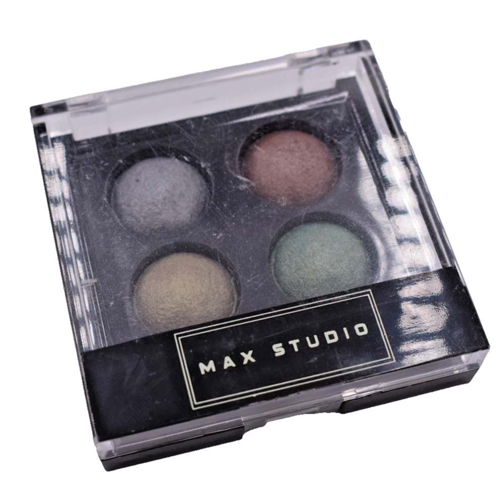 MAX STUDIO Baked Eyeshadow Palette - 4 Metallic Colors: Silver Gold Green Rose